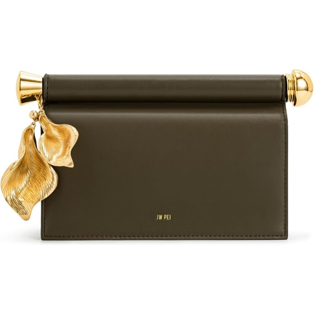 Chic Vegan Leather Clutch With Gold Hardware - Elegant Evening Accessory